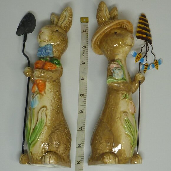 Ceramic Figurines - Boy. and Girl Rabbit Gardeners - Picture 3 of 11